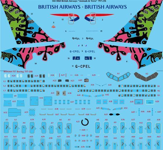 26 Decals TS144-1060 BA Animals & Trees Boeing 757-236 Decals 1:144
