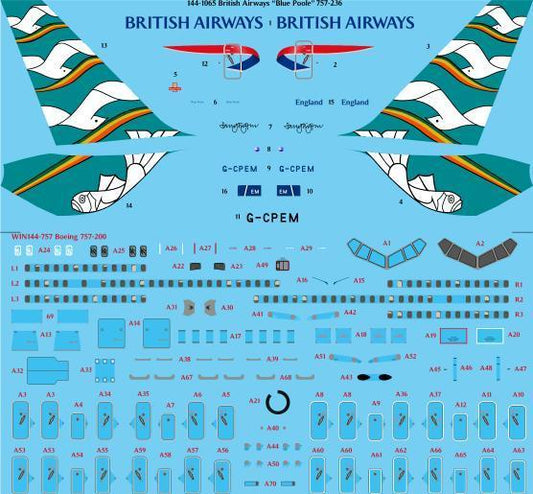 26 Decals TS144-1065 BA Blue Poole Boeing 757-236 Decals 1:144
