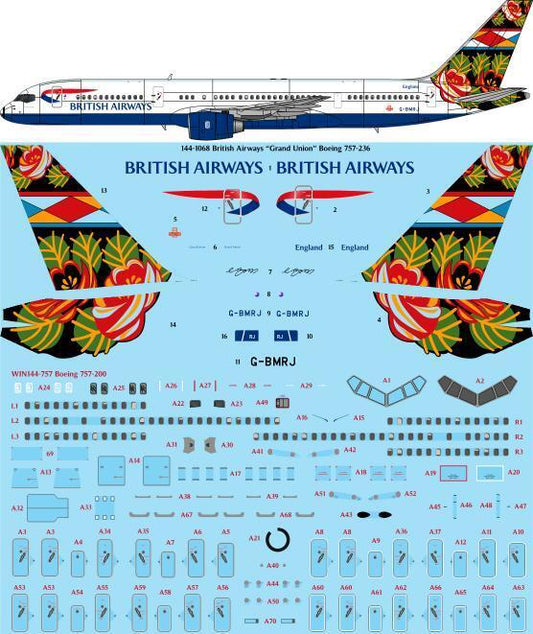 26 Decals TS144-1068 BA Grand Union Boeing 757-236 Decals 1:144