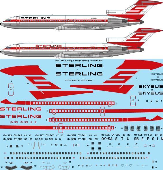 26 Decals TS144-1307 1:144 Sterling Airways 727-200/Adv laser decal for CRM kit