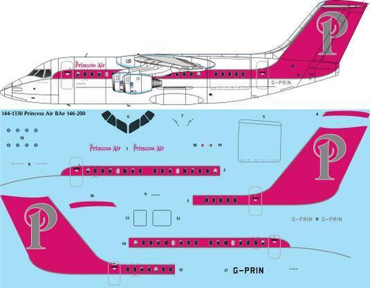 26 Decals TS144-1330 1:144 Princess Air BAe 146-200 laser decal -