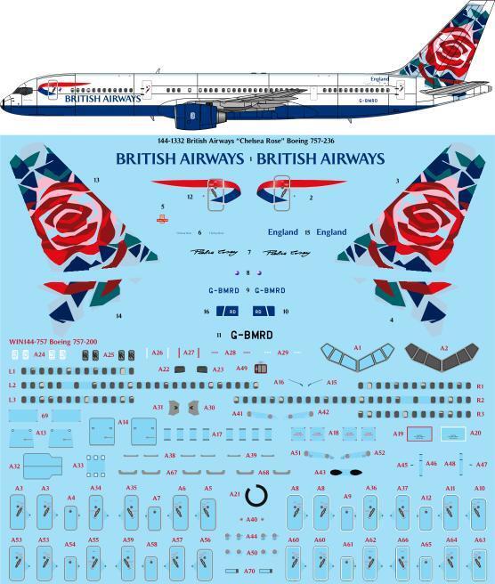 26 Decals TS144-1332 BA Chelsea Rose Boeing 757-236 Decals 1:144