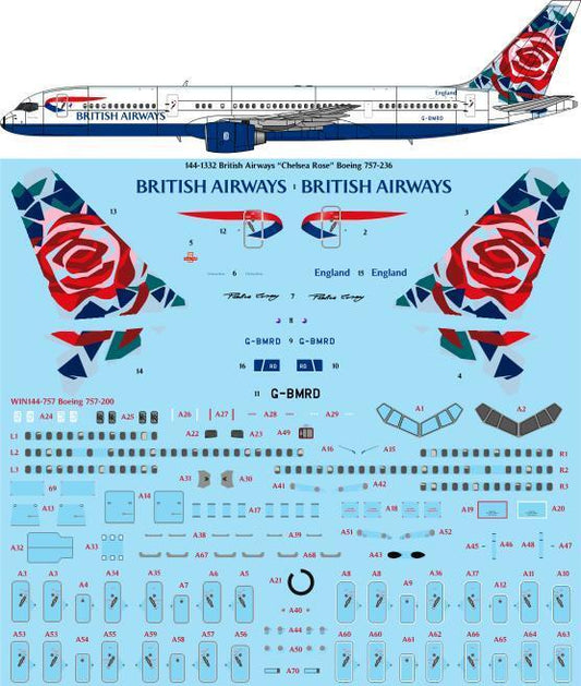 26 Decals TS144-1332 BA Chelsea Rose Boeing 757-236 Decals 1:144