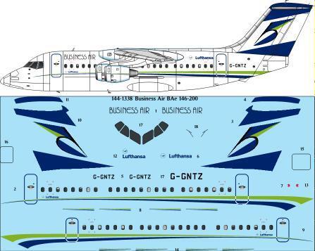 26 Decals TS144-1338 1:144 Business Air BAe 146-200 laser decal