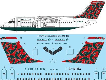 26 Decals TS144-1341 1:144 Manx Airlines BAe 146-200 laser decal