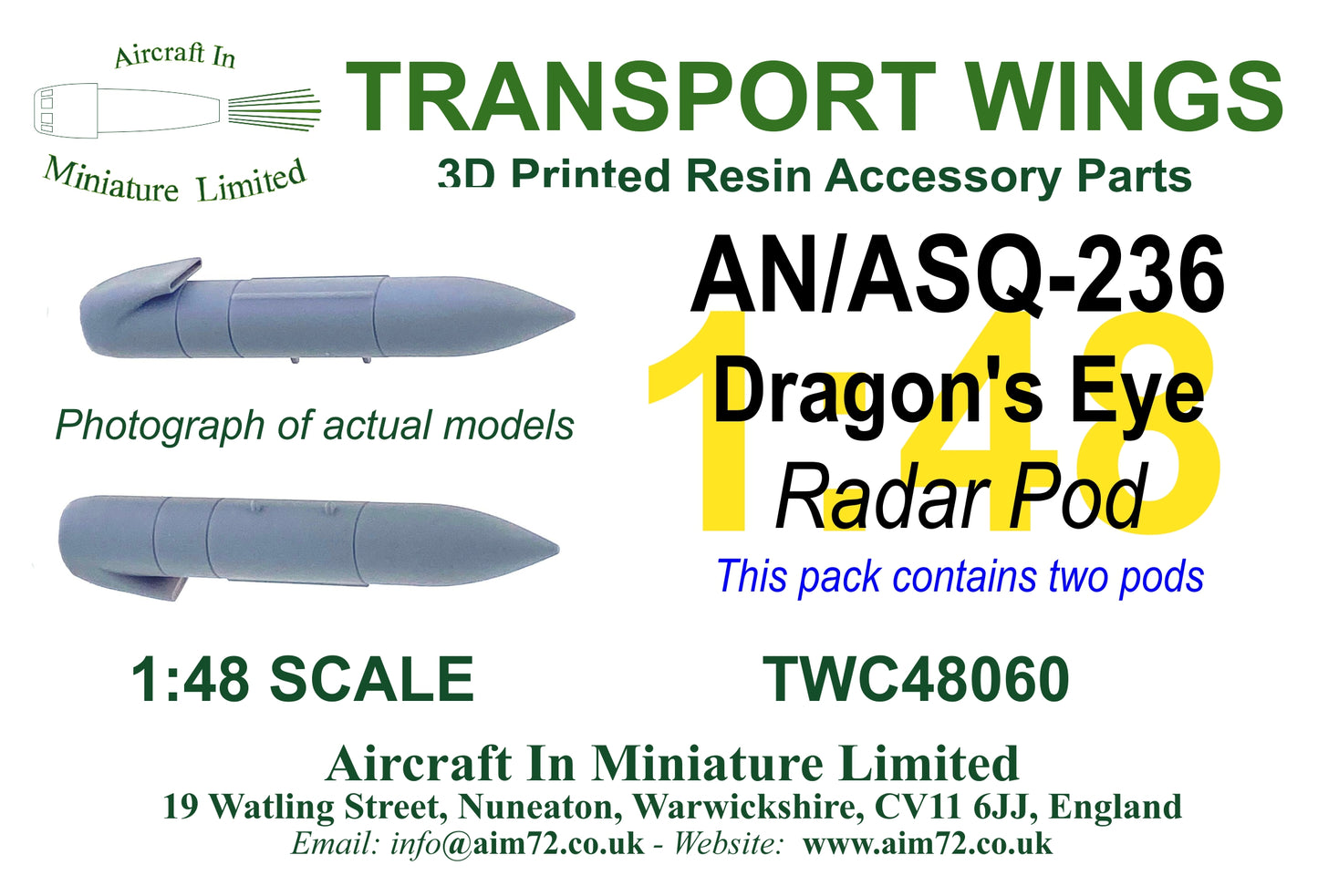 Transport Wings TWC48060 AN/ASQ-236 Dragon's Eye Radar Pods 1:48
