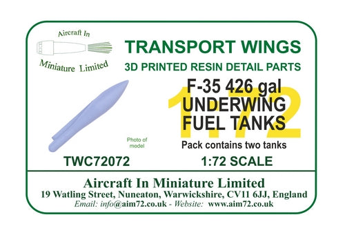 Transport Wings TWC72072 Lockheed F-35A 426gal Fuel Tanks 1:72