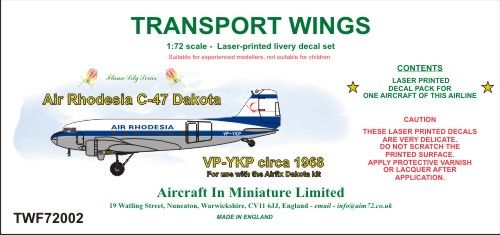 AIM - Transport Wings TWF72002 1:72 Air Rhodesia Douglas C-47A