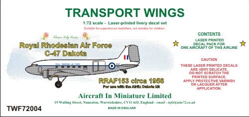 AIM - Transport Wings TWF72004 1:72 Royal Rhodesian Air Force C-47 Dakota