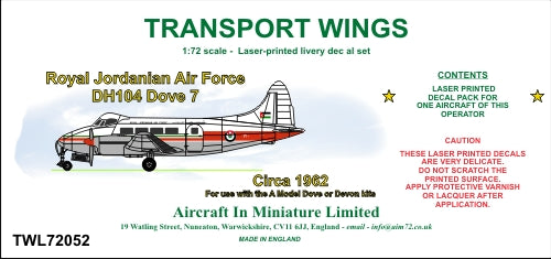 Transport Wings TWL72052 RJAF DH-104 Dove 7 Decals 1:72