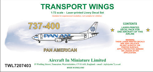 AIM - Transport Wings TWL7207403 1:72 Boeing 737-400 decal set