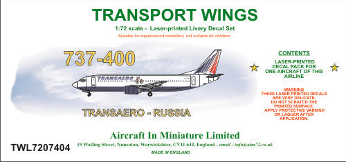 AIM - Transport Wings TWL7207404 1:72 Boeing 737-400 decal set Transaero