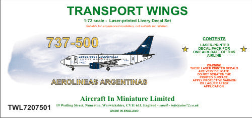 AIM - Transport Wings TWL7207501 1:72 Boeing 737-500 decal set
