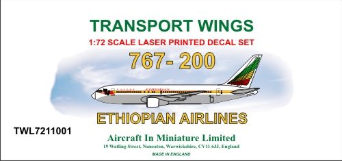 AIM - Transport Wings TWL7211001 1:72 767-200 decal set Ethiopian Airlines.