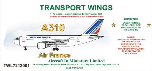 AIM - Transport Wings TWL7213001 1:72 Airbus A310 decal set