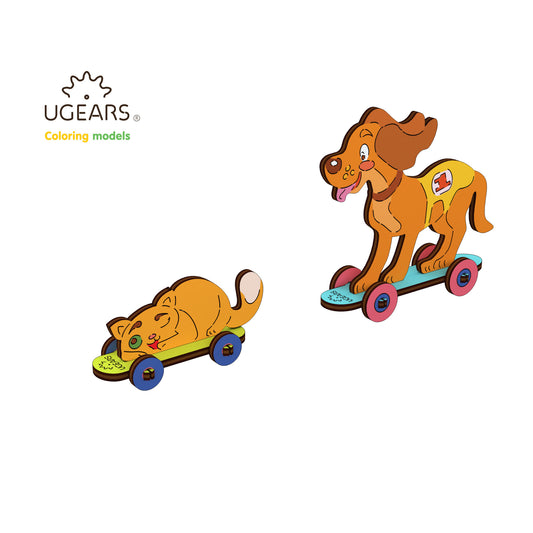 UGEARS 20004 3D Colouring Model Kitty & Puppy Wooden Model Kit