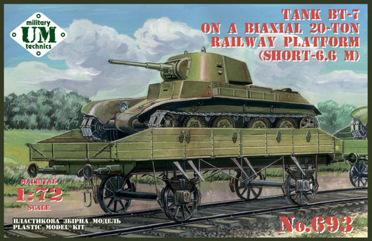 UM-MT UMMT693 1:72 Soviet BT-7 tank on a bi-axle 20-ton railway platform