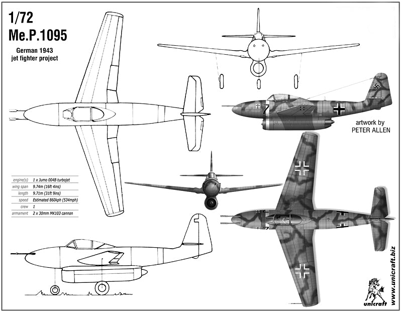Unicraft UNI72181 1:72 Messerschmitt Me.P.1095 German 1943 jet fighter project