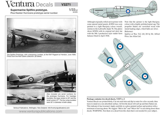 Ventura VA3271 Spitfire Prototype K5054 RAF Hendon 1936 1:32