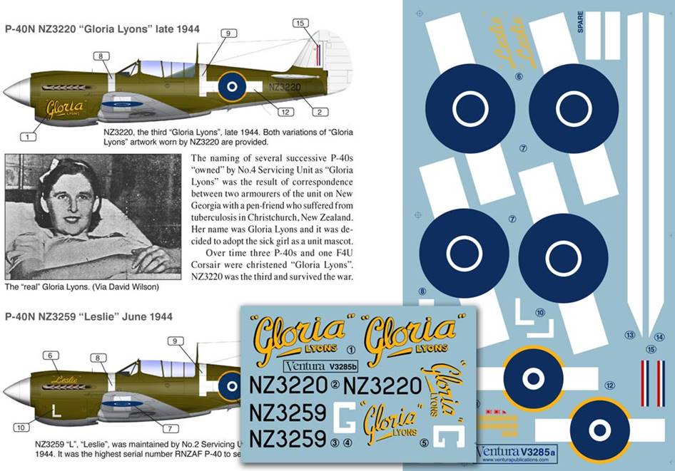 Ventura VA3285 RNZAF Curtiss P-40N Warhawk Decals 1:32