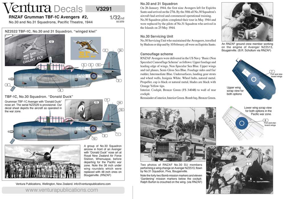 Ventura VA3291 1:32 RNZAF Grumman TBF-1C Avengers #2, Pacific Theatre, 1944