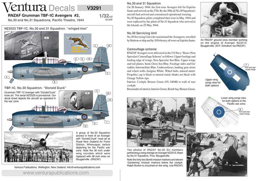 Ventura VA3291 1:32 RNZAF Grumman TBF-1C Avengers #2, Pacific Theatre, 1944