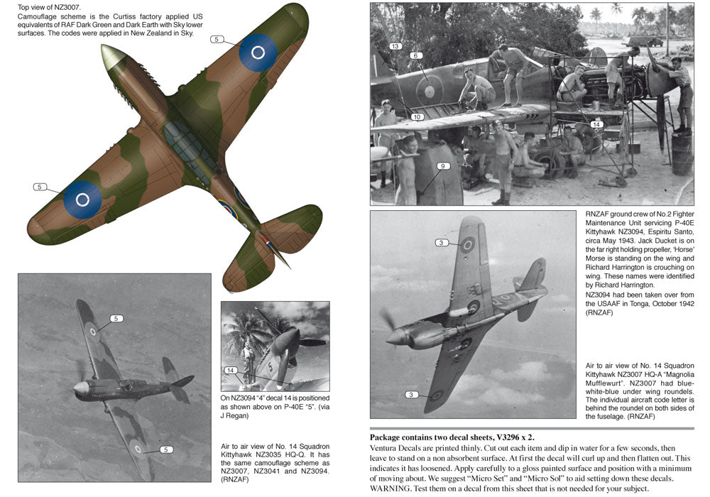 Ventura VA3296 RNZAF Curtiss P-40E Decals 1:32