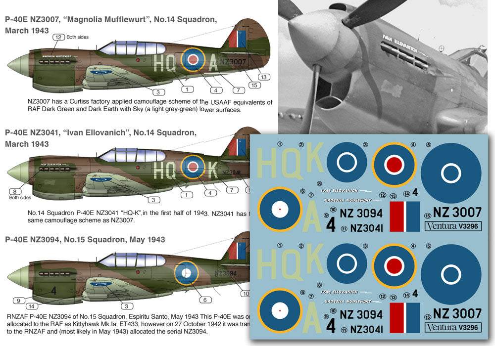 Ventura VA3296 RNZAF Curtiss P-40E Decals 1:32