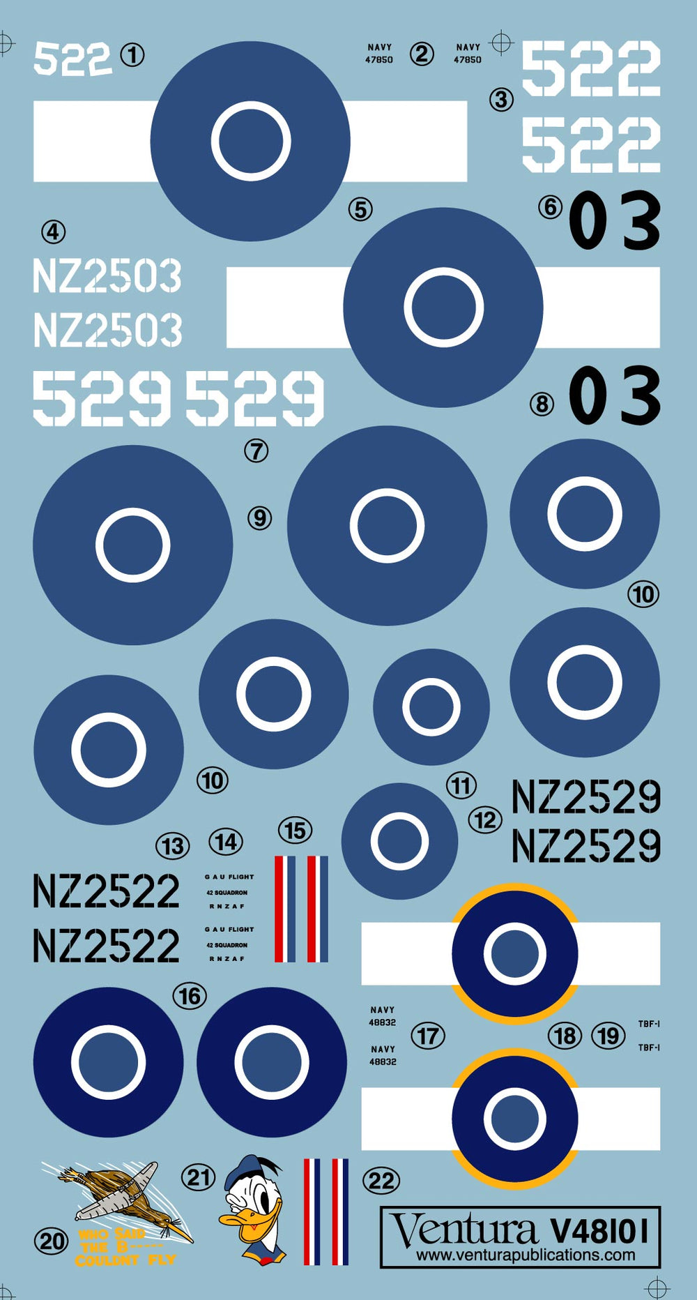 Ventura VA48101 RNZAF Grumman Avengers Decal Set 1:48
