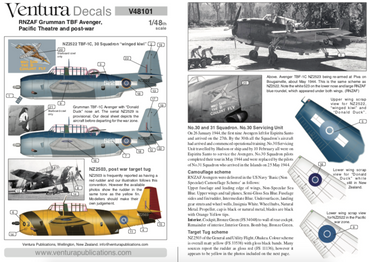 Ventura VA48101 RNZAF Grumman Avengers Decal Set 1:48