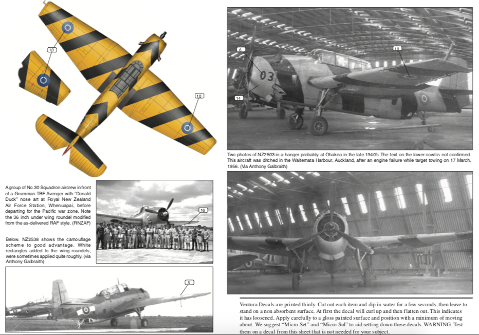 Ventura VA48101 RNZAF Grumman Avengers Decal Set 1:48