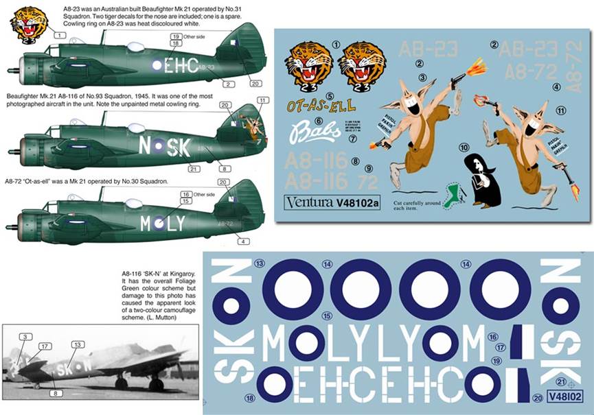 Ventura VA48102 RAAF Bristol Beaufighter Mk.21 Decals 1:48