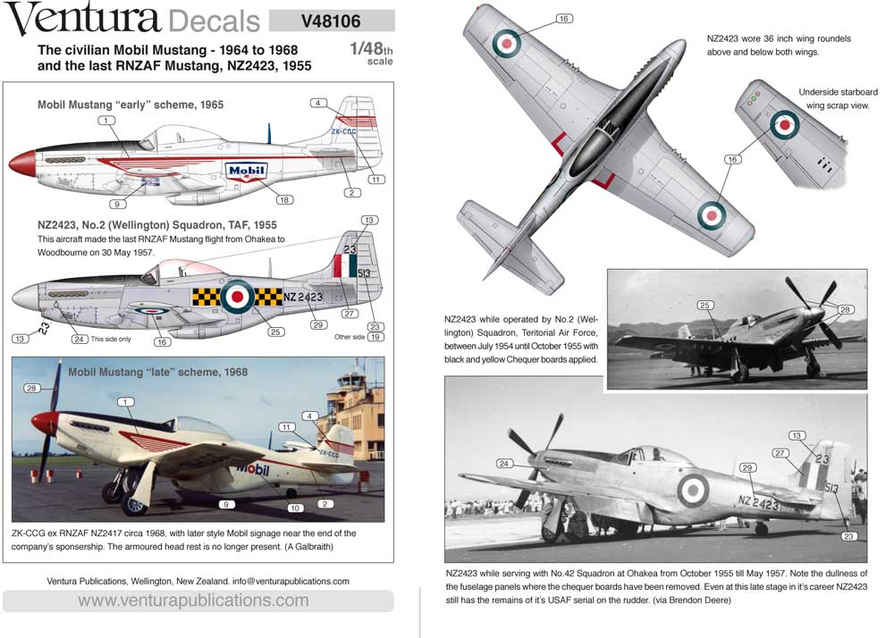 Ventura VA48106 RNZAF P-51D Mustang Mobil Decals 1:48