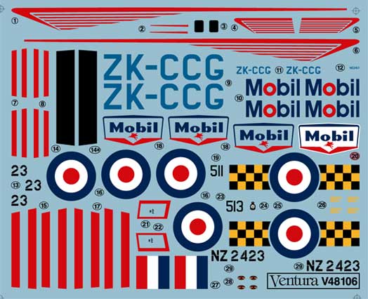 Ventura VA48106 RNZAF P-51D Mustang Mobil Decals 1:48