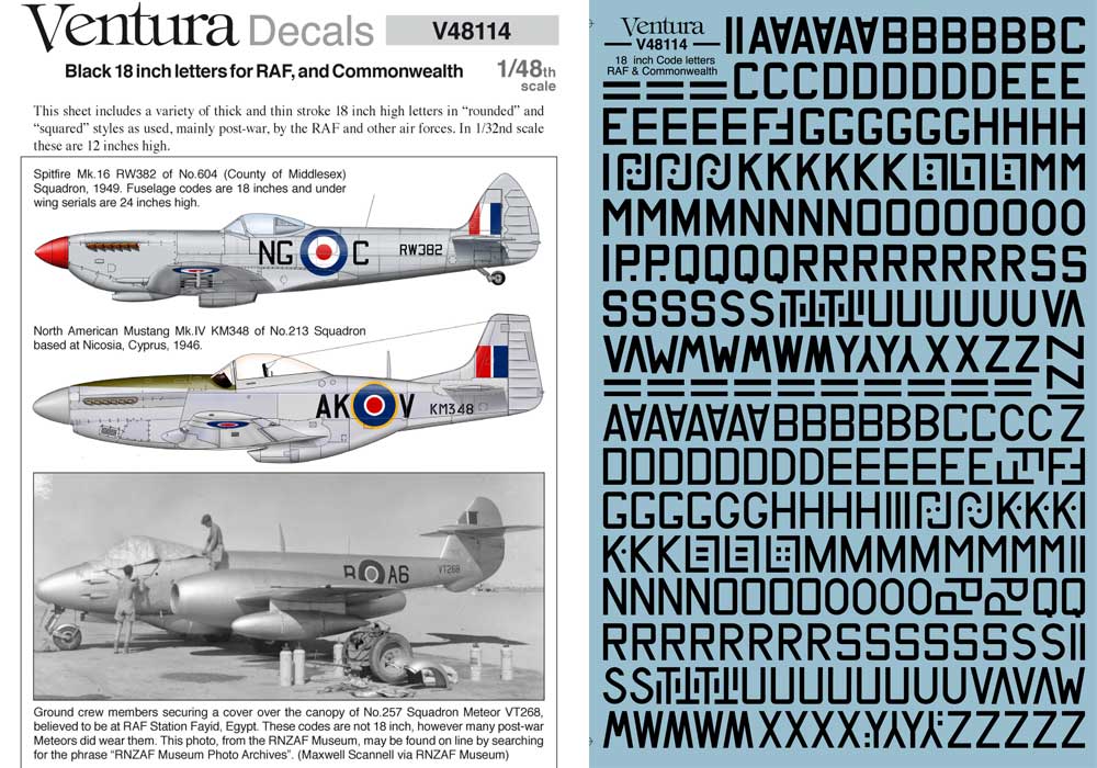 Ventura VA48114 1:48 Black 18 inch letters for RAF, and Commonwealth