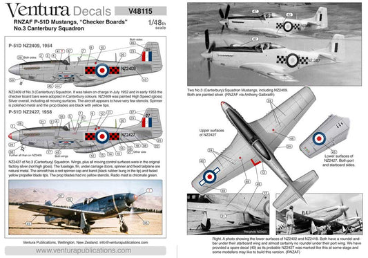 Ventura VA48115 1:48 RNZAF Mustangs, No.3 Canterbury Sqn, NZ2409 and NZ2427