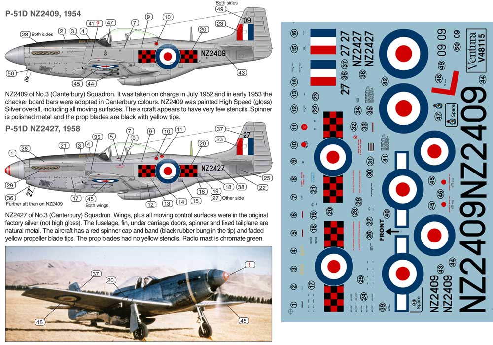 Ventura VA48115 1:48 RNZAF Mustangs, No.3 Canterbury Sqn, NZ2409 and NZ2427