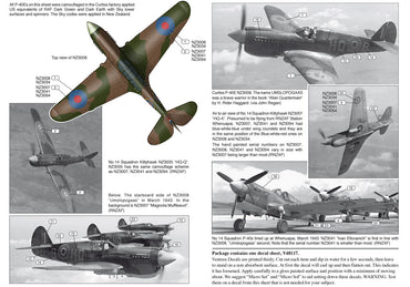 Ventura VA48117 RNZAF Curtiss P-40E Multi-Option Decals 1:48