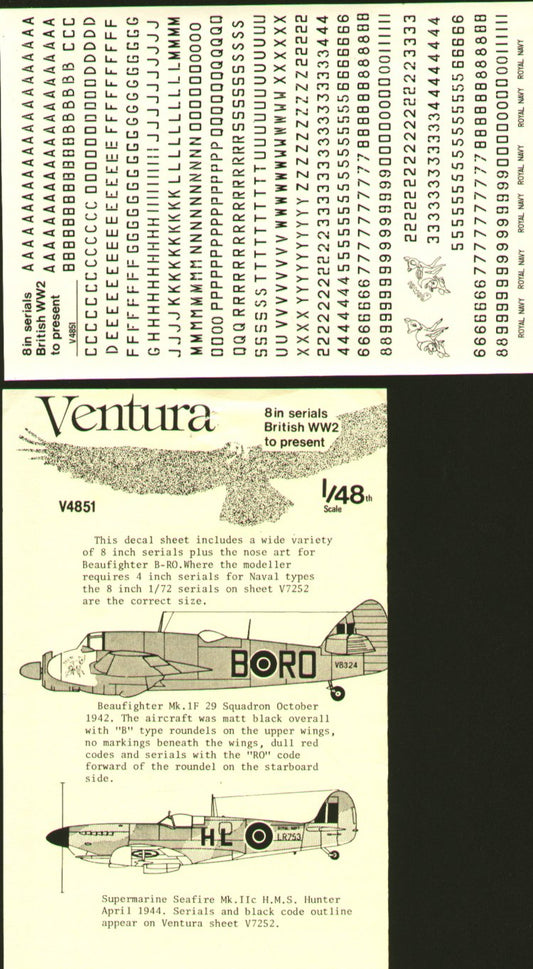 Ventura VA4851 1:48 Black 8' & 4' British & Australian serial letters & numbers