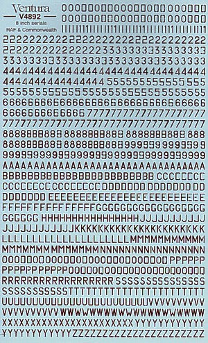 Ventura VA4892 1:48 8 inches RAF serial numbers and letters, DULL RED