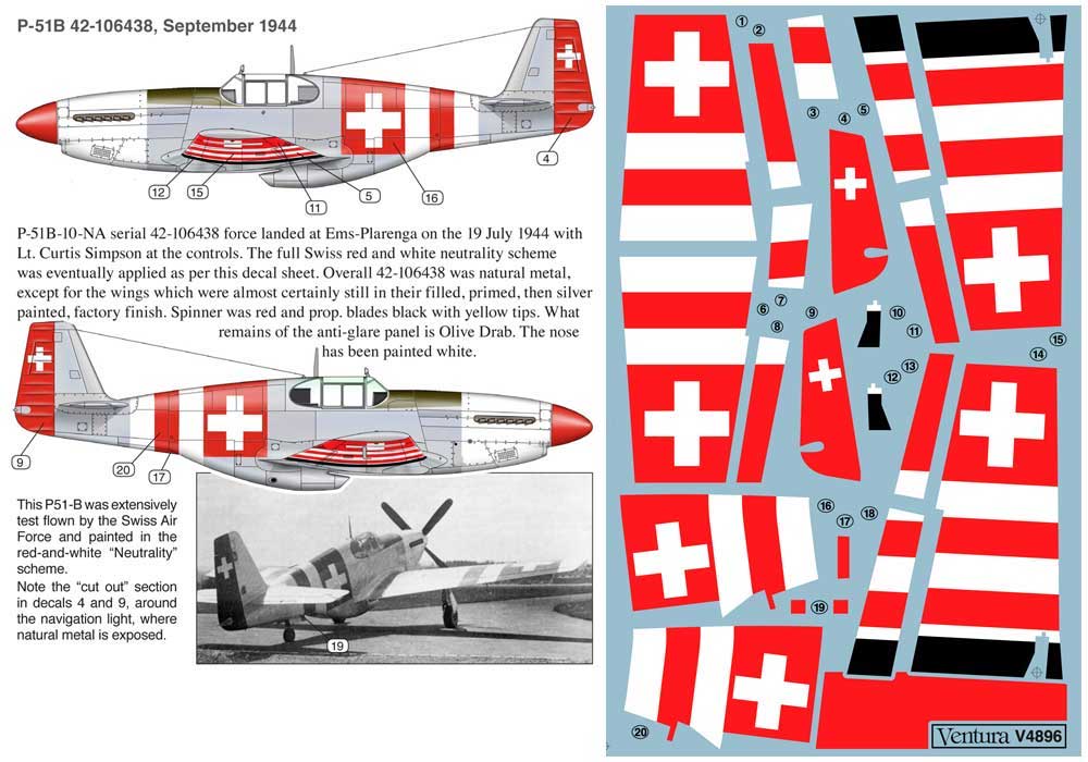Ventura VA4896 1:48 Swiss "Neutrality" marked North-American P-51B Mustang