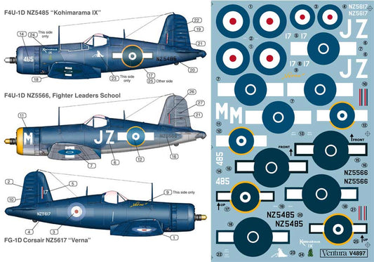 Ventura VA4897 1:48 RNZAF Vought F4U-1D & FG-1D Corsairs, three options