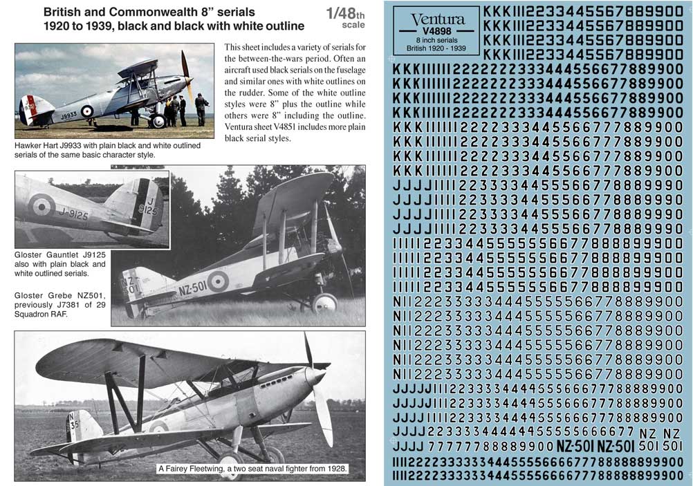 Ventura VA4898 1:48 RAF and Commonwealth 1919-1939 serials