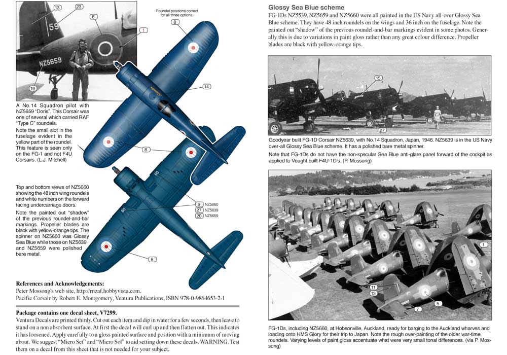Ventura VA72099 RNZAF Vought FG-1D & Douglas C-47A Decals 1:72