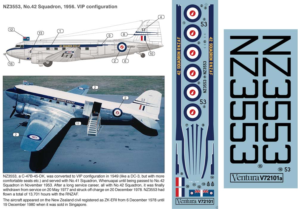 Ventura VA72101 1:72 RNZAF Douglas DC-3 Dakota