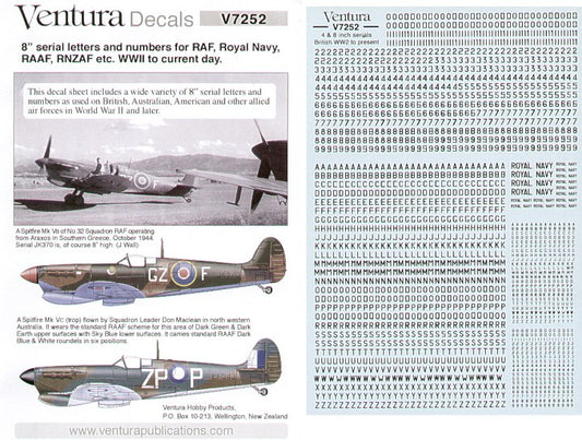 Ventura VA7252 1:72 RAF 8 and 4 inch BLACK serial numbers and letters