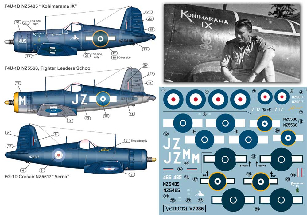 Ventura VA7285 1:72 RNZAF F4U-1D & FG-1D Corsairs, three options