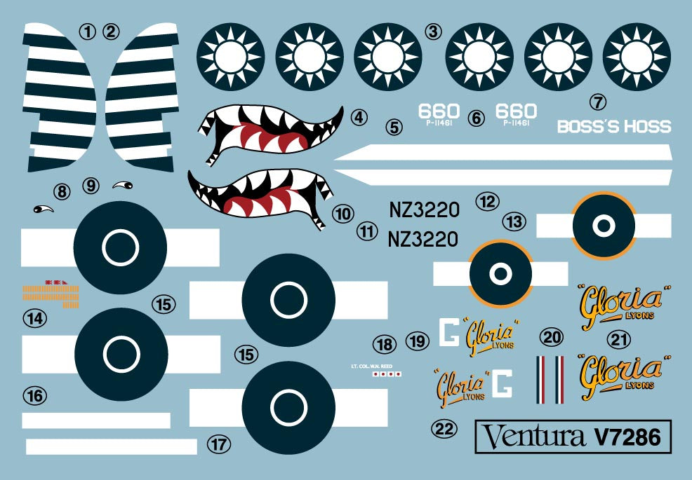 Ventura VA7286 Curtiss P-40N RNZAF & AVG Decals 1:72
