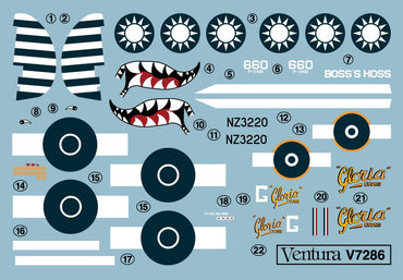 Ventura VA7286 Curtiss P-40N RNZAF & AVG Decals 1:72