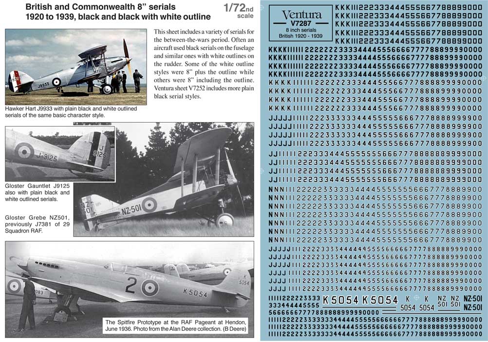 Ventura VA7287 1:72 RAF and Commonwealth 1919-1939 serials